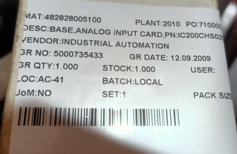 BASE,ANALOG INPUT CARD,PN:IC200CHS025 - mjvaluemart