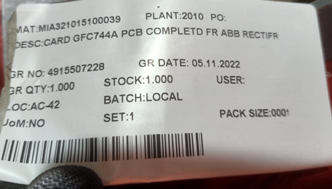 CARD GFC744A PCB COMPLETD FR ABB RECTIFR - mjvaluemart