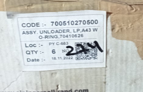 ASSY. UNLOADER, LP,A43 W O-RING,70410626 - mjvaluemart