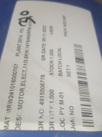 MOTOR,ELECT,11/3.6KW,1415/450RPM,415V - mjvaluemart