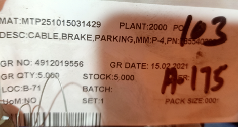 CABLE,BRAKE,PARKING,MM:P-4,PN:785540200 - mjvaluemart