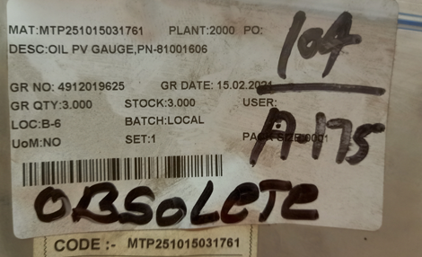 OIL PV GAUGE,PN-81001606 - mjvaluemart